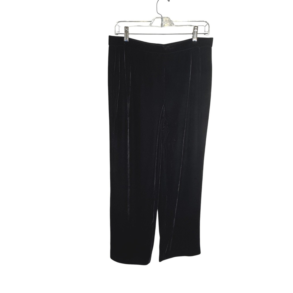 Tanjay Petites Black Velvet Wide Leg Pants Womens 12P Elastic Stretch Waist Goth